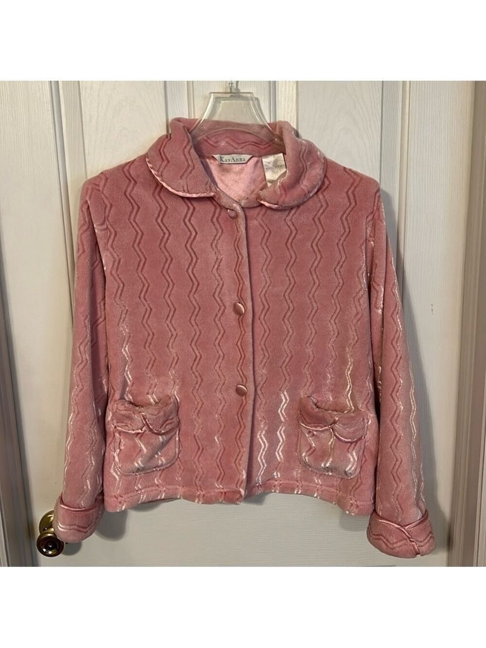 Kay Anna bed jacket. Size S. Plush, 2 pockets, long sleeves. Chenille,soft, cozy